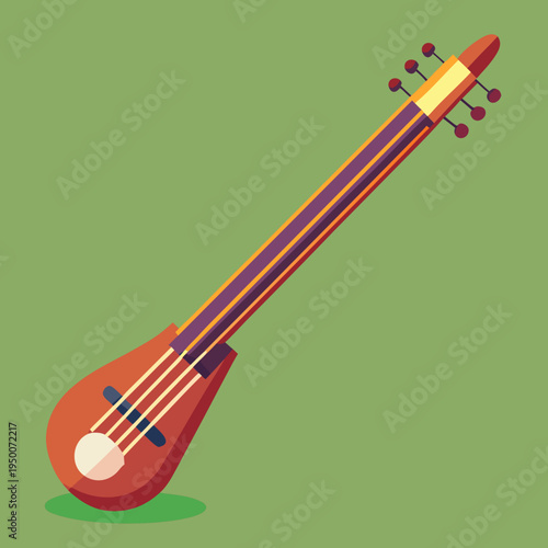 Stylized String Instrument on Green Background