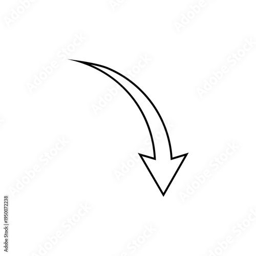 Arrow curve down outline icon. Decline direction symbol. Downward trend sign