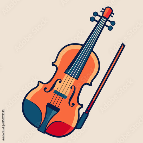 Stylized Violin with Bow on Transparent Background