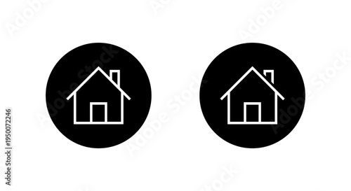 Home, house outline icon in black circle. Property, real estate symbol