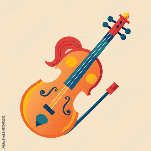 Stylized Violin and Bow Vector Illustration