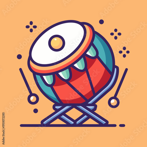 Traditional Drum with Drumsticks on Stand