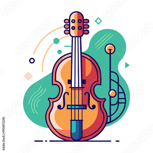 Stylized Violin and Trumpet Illustration with Abstract Elements