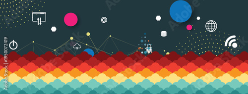 Cloud retro concept technology background and network data flow