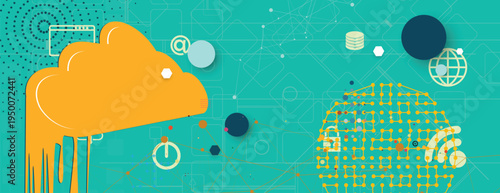 Cloud retro concept technology background and network data flow