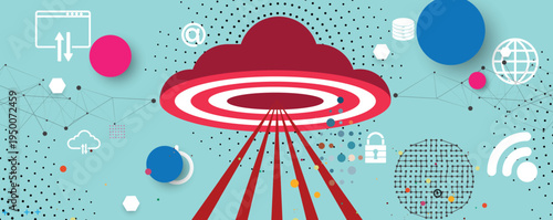 Cloud retro concept technology background and network data flow