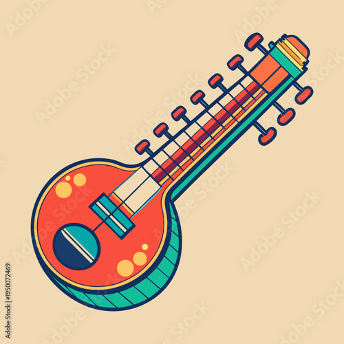 Vector Illustration of a Traditional Indian Sitar