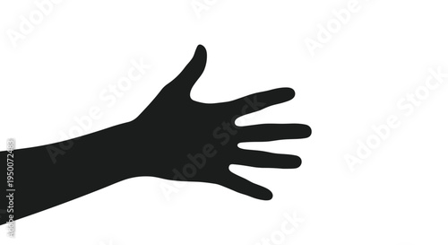 Black silhouette of a human hand with five fingers spread wide is shown reaching from the left side on a plain white background.