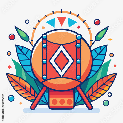 Vibrant Cultural Drum Illustration with Geometric Elements