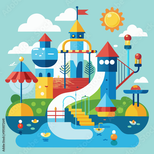Vibrant Water Playground Fun Scene Illustration