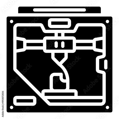 3d printer. This is a vector single icon with a solid style. It is suitable for various purposes, including website design, mobile app design, and logo design.