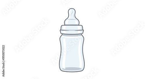 Empty baby feeding bottle with a clear body and white nipple cap isolated on white background for infant nutrition and baby care.