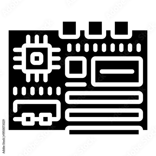 motherboard. This is a vector single icon with a solid style. It is suitable for various purposes, including website design, mobile app design, and logo design.