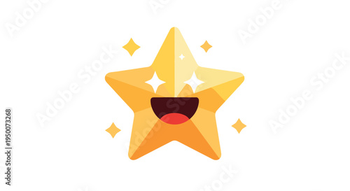 Smiling yellow star emoji with big eyes and a happy expression surrounded by small twinkling stars for reward and success concepts.