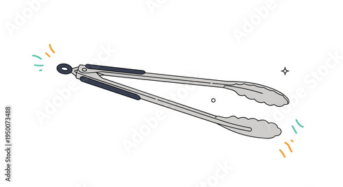 Metal kitchen tongs with black handles used for cooking and serving food in a professional or home kitchen setting.
