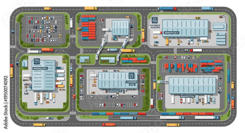 Overhead View of a Logistics and Distribution Center Layout.
