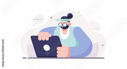 Person with beard and bun using a laptop