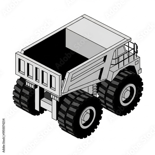Isometric mining dump truck illustration for industry and transport.