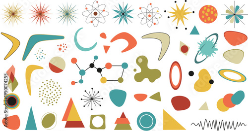 Abstract Mid Century Modern Shapes Collection with Atomic Stars Geometric Forms Retro Design Elements Vector Illustration