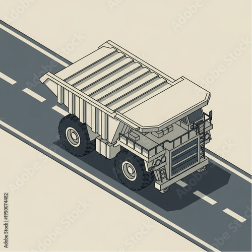 Isometric mining dump truck on a road.