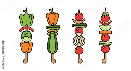 Vegetable Skewer Line art contemporary abstract color vector