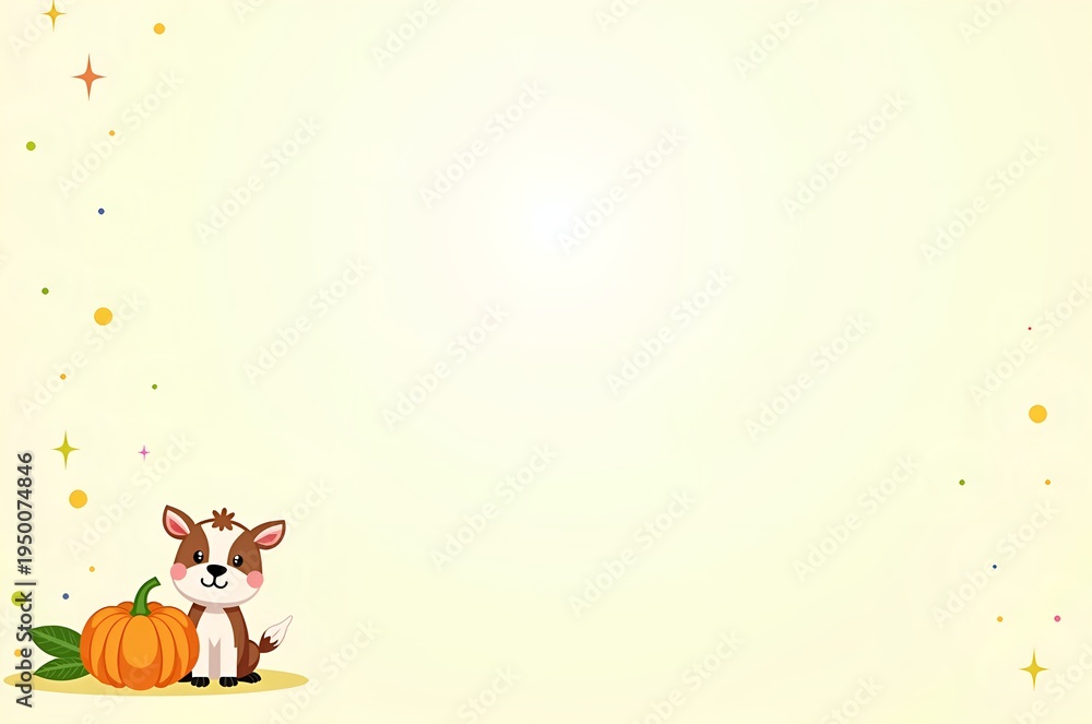 Fototapeta premium Cute Deer with Pumpkin Illustration for Autumn