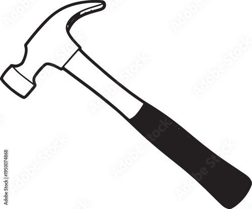 Black and white of a claw hammer with a black handle on a white background tool hand tool