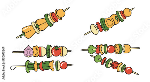 Vegetable Skewer Plate Line modern bold abstract color illustration