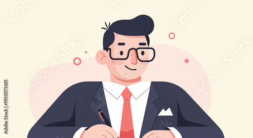 Professional man with glasses, wearing a suit and tie, working at a desk