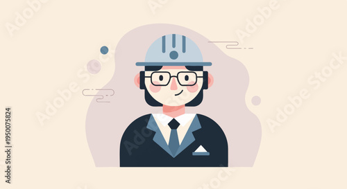 Professional person in hard hat and suit, minimalist design