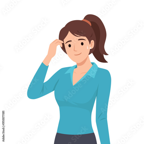 Confused Woman Thinking with Uncertain Expression and Questioning Gesture. Flat vector illustration isolated on white background