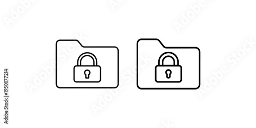 Secure folder icon set featuring padlocks on documents, symbolizing data protection, confidentiality, and private information storage
