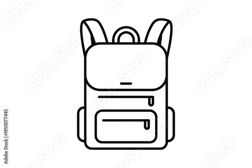 A simple line drawing of a backpack with two straps and pockets on a white background, perfect for back to school or travel themes.