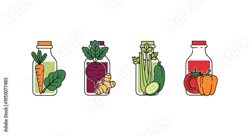 Veggie Mix Juice Line art clean artistic abstract color vector