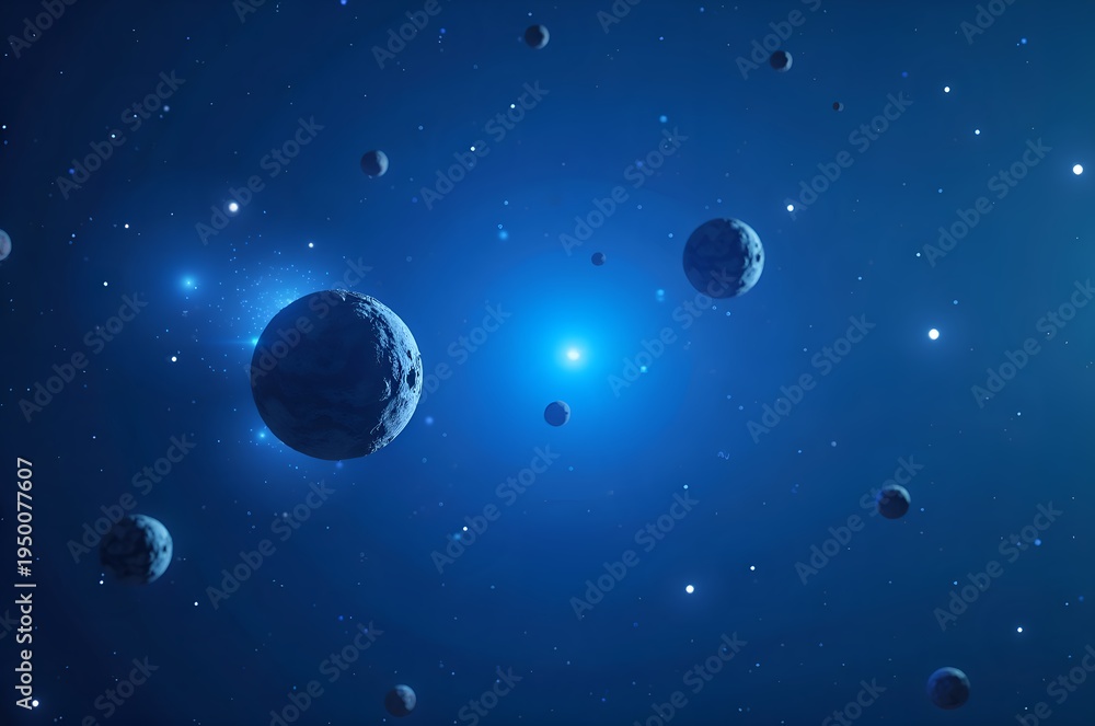 Fototapeta premium Planets Orbiting a Bright Star in Deep Space