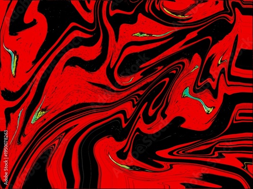 Red and Black Abstract Liquid Marble Texture Background with Dynamic Swirl Pattern
