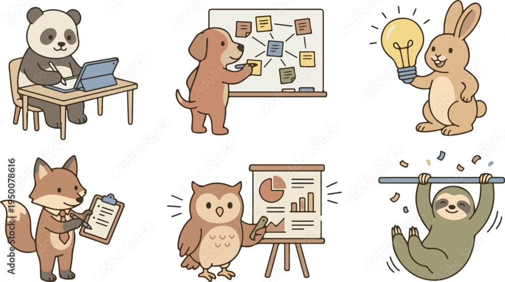 Obraz premium Professional Characters and Animals Working on Business Productivity and Ideas 