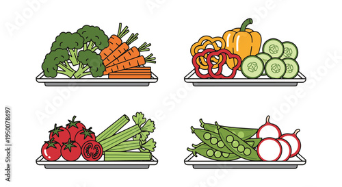 Veggie Platter Line art vector soft colorful abstract illustration