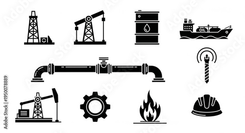 Oil and Gas Industry Icons - Production, Transportation, and Safety.