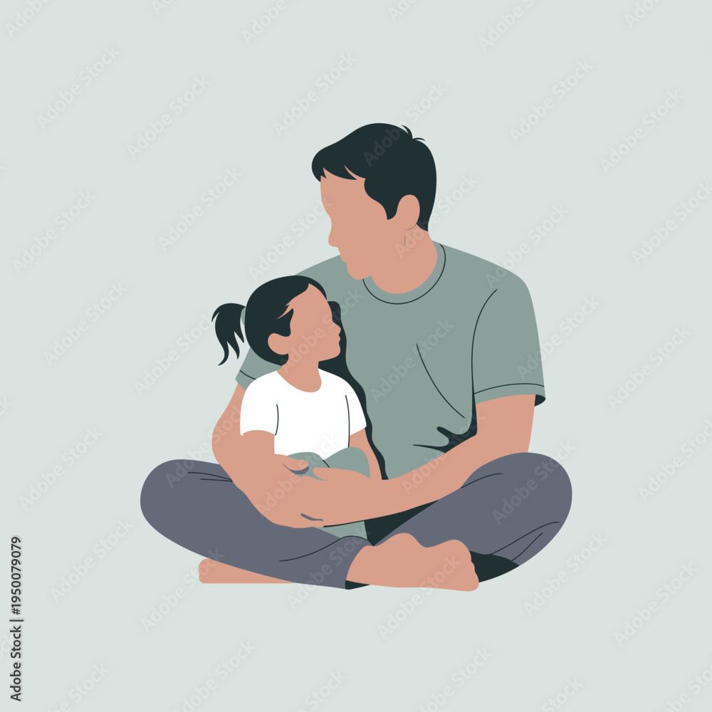 Obraz premium A father lovingly holds his child while seated on the floor.