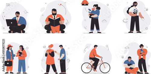 Diverse people engaged in various activities, a visual representation of modern life
