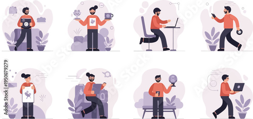 Diverse people engaged in various activities and holding objects