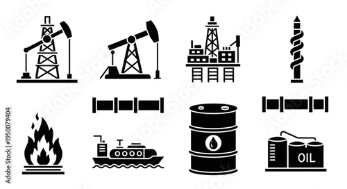 Oil and Gas Industry Icons - Extraction, Transportation, and Storage.