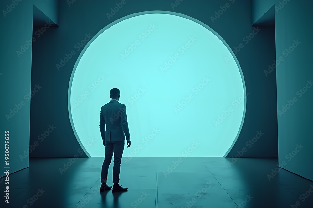 Obraz premium Man Gazing Through Circular Portal