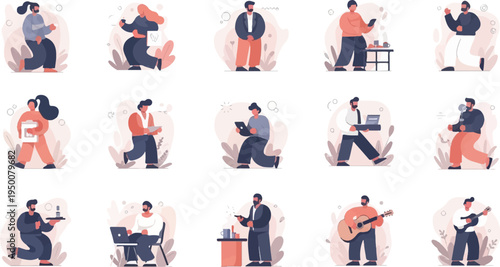 Diverse people engaged in various activities, from work to leisure