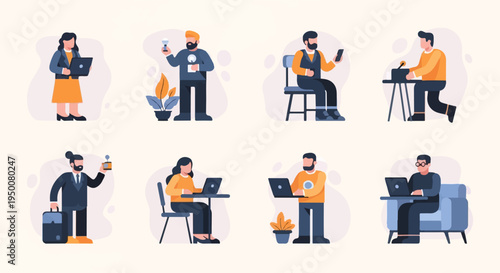 Diverse individuals engaged in various work-related activities and leisure pursuits (1)