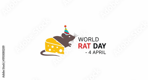 World rat day celebration on april 4th with cheerful rodent and cheese illustration