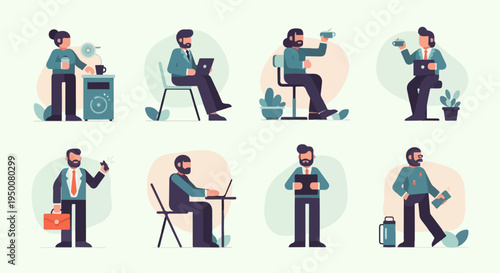 Diverse individuals engaged in various work-related activities and leisure