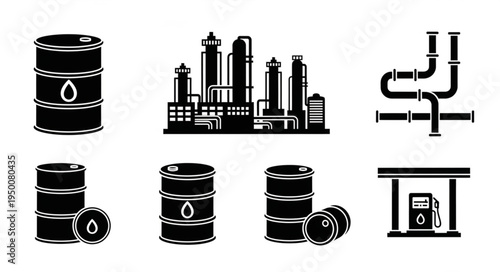 Oil and Gas Industry Icons - Production, Storage, and Distribution.