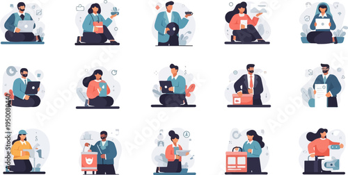 Diverse individuals engaged in various work-related activities and tasks